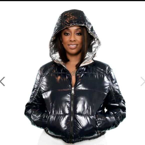 New Navy Blue & Silver Vegan Puffer Jacket Quilted LA Coalition-NWT - Picture 3 of 14